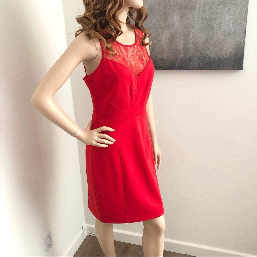Guess Sexy Bright Red Sleeveless Dress w Lace